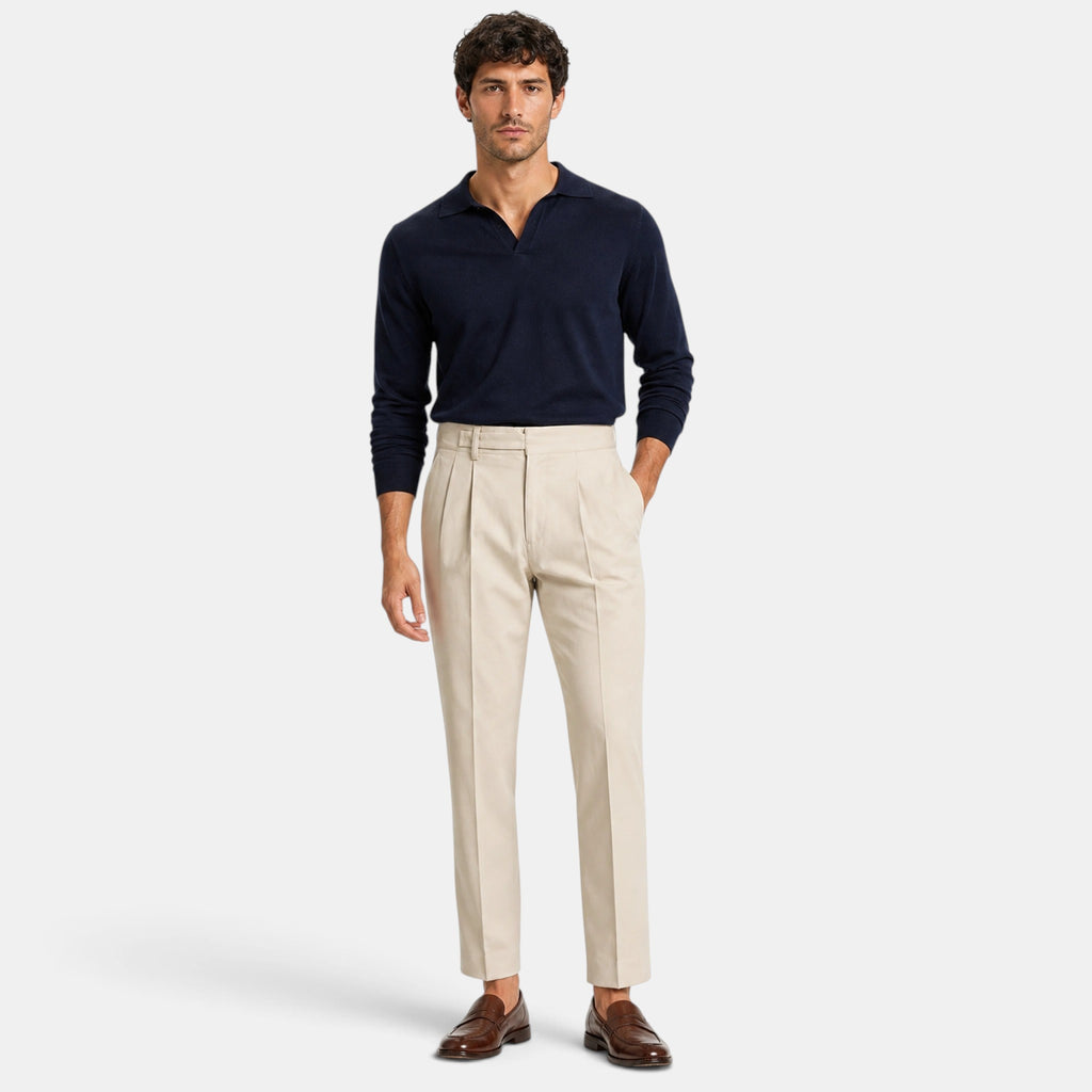 Men's Dress Pants with Pleated Front and Tapered Leg