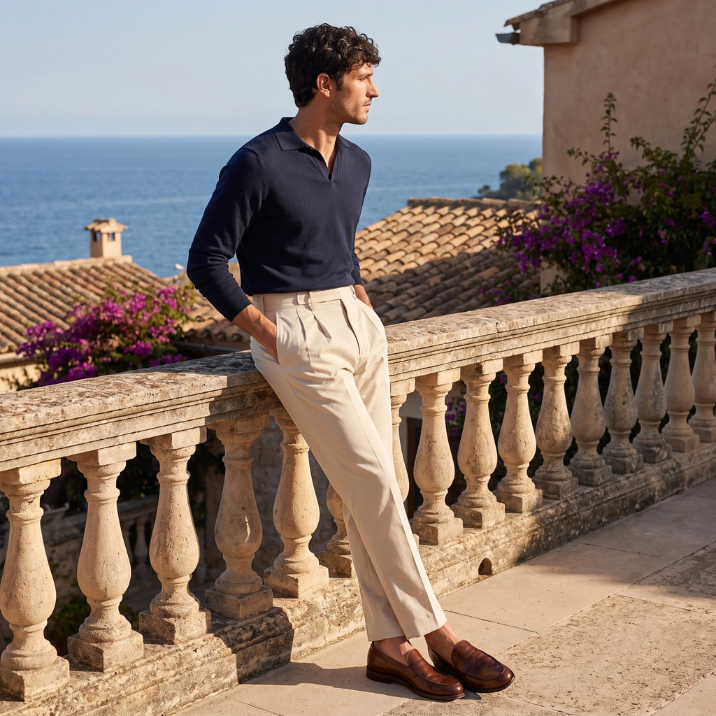 Men's Dress Pants with Pleated Front and Tapered Leg