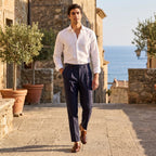 Men's Dress Pants with Pleated Front and Tapered Leg