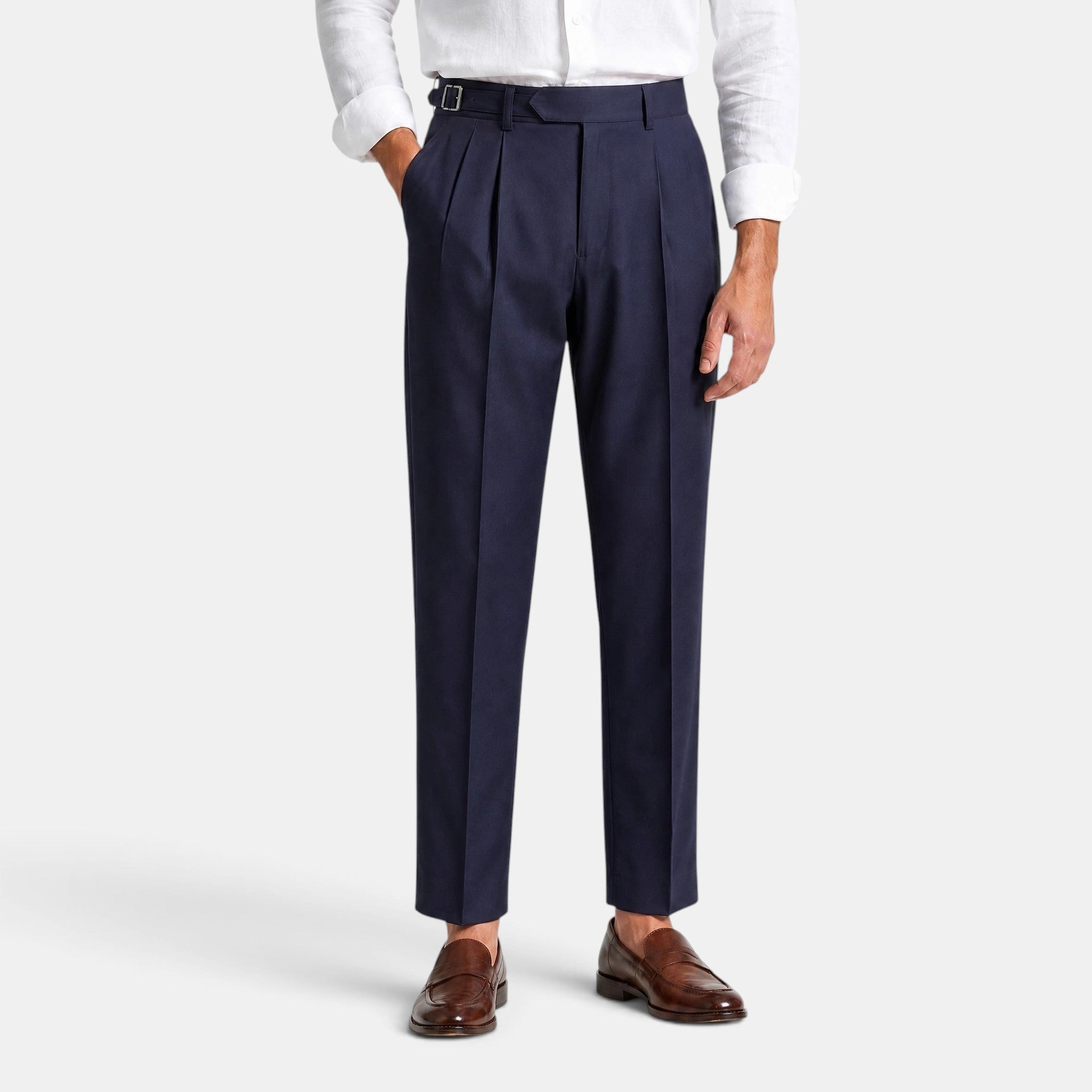 Men's Dress Pants with Pleated Front and Tapered Leg