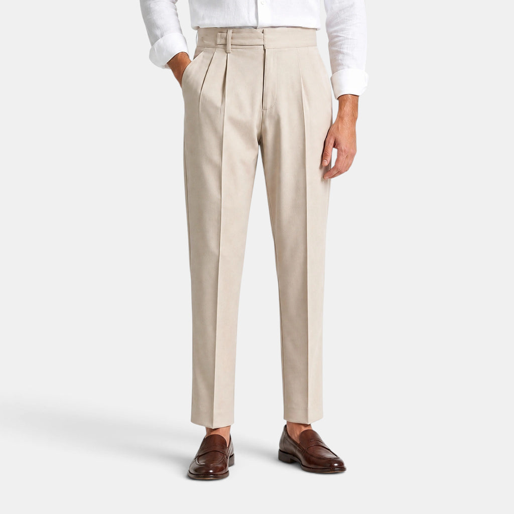 Men's Dress Pants with Pleated Front and Tapered Leg