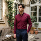 Men's Dress Shirt with Contrast Trim and Button Down Collar