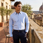 Men's Dress Shirt with Contrast Trim and Button Down Collar