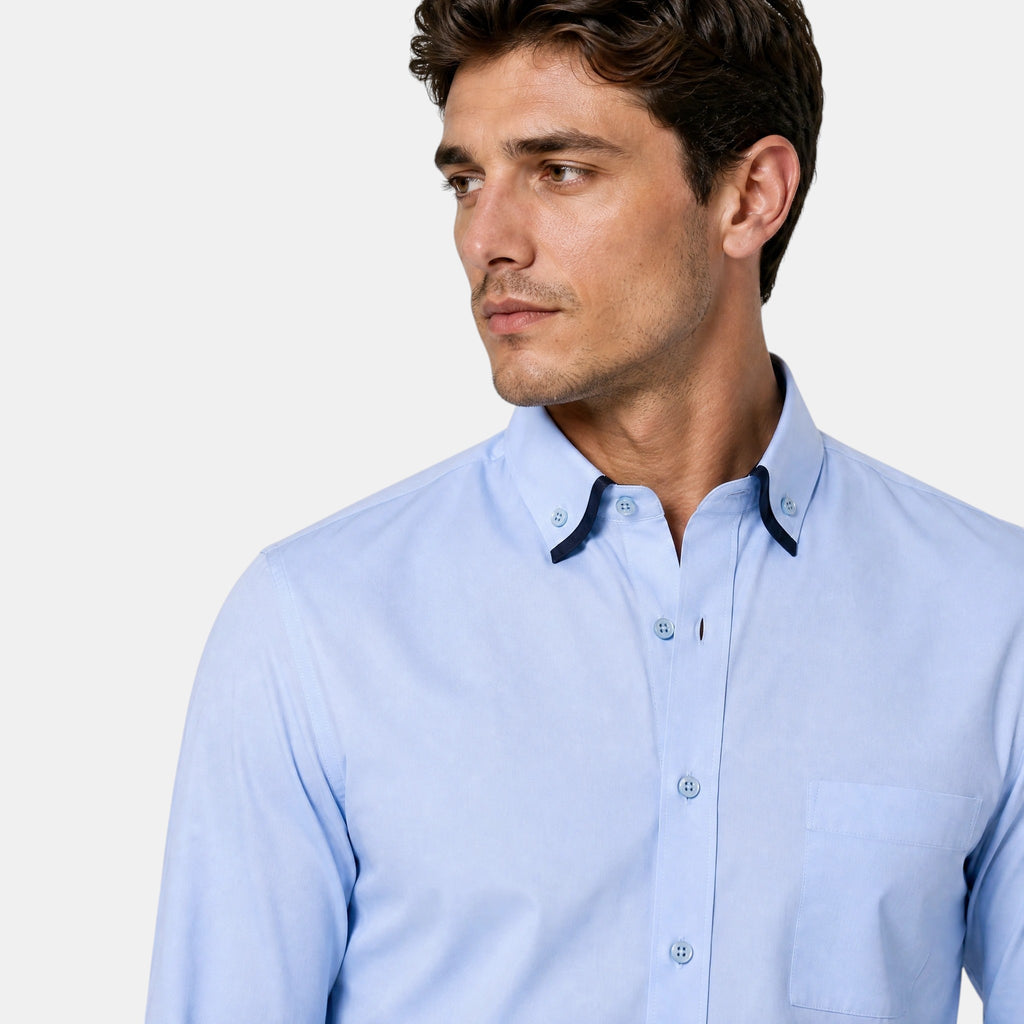 Men's Dress Shirt with Contrast Trim and Button Down Collar