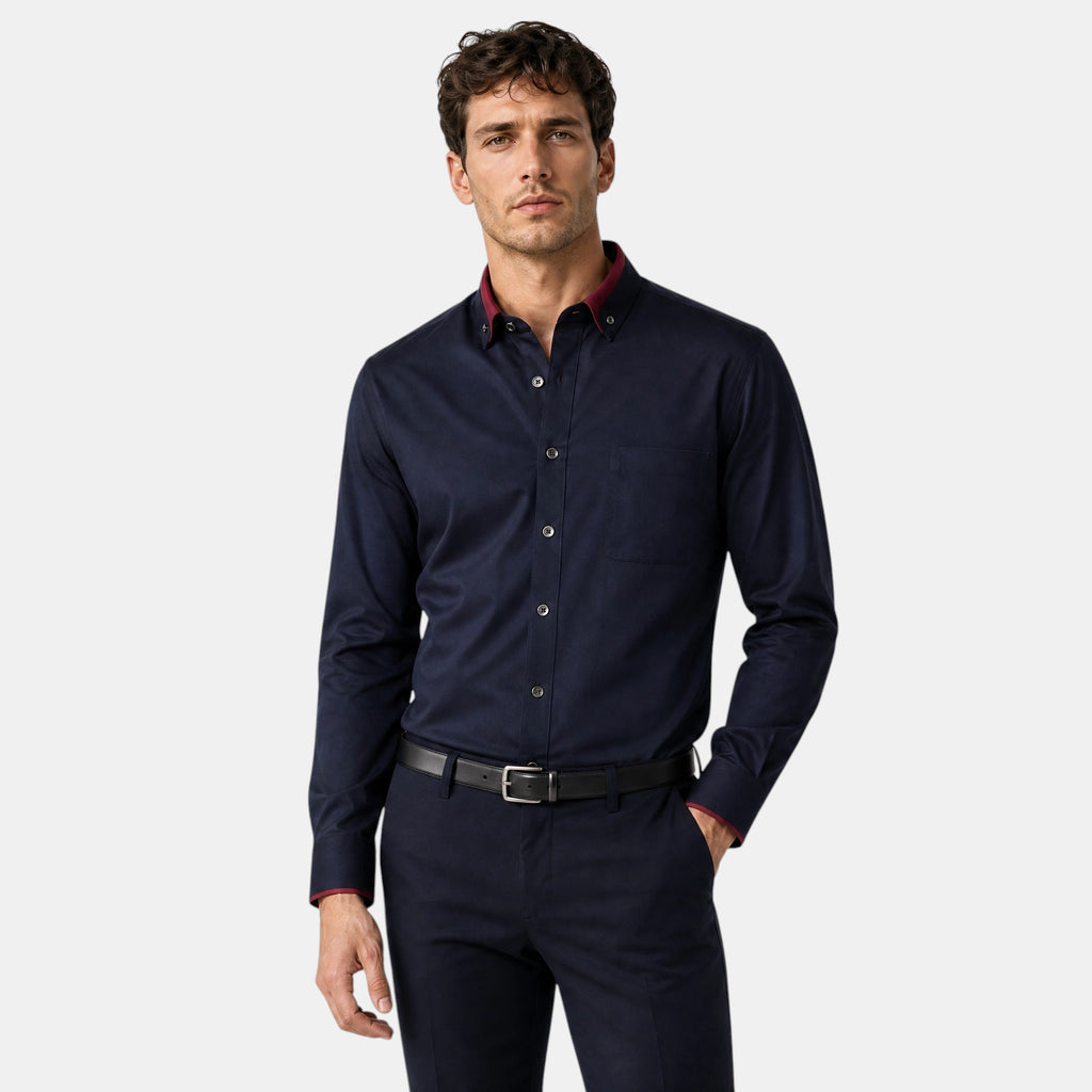 Men's Dress Shirt with Contrast Trim and Button Down Collar