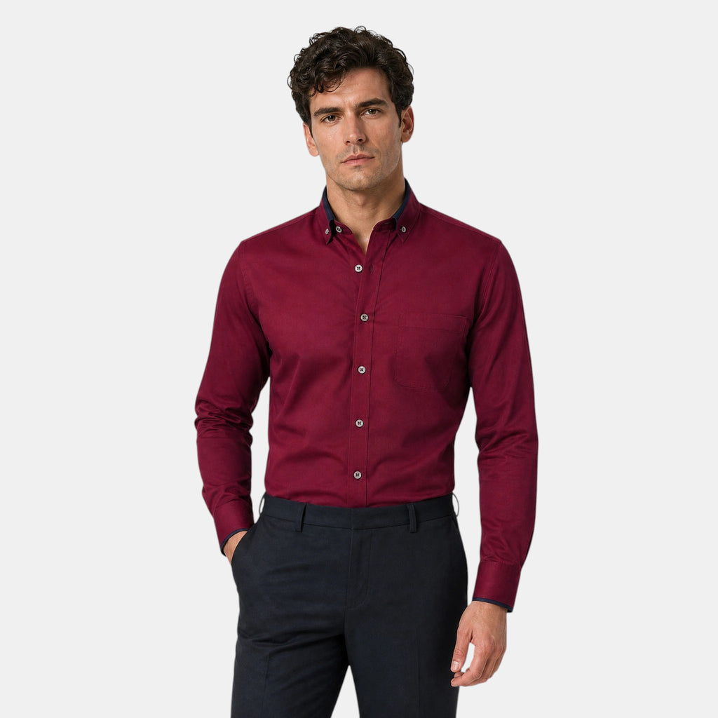 Men's Dress Shirt with Contrast Trim and Button Down Collar
