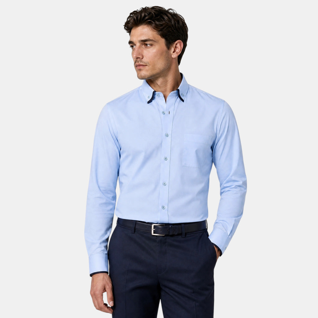 Men's Dress Shirt with Contrast Trim and Button Down Collar