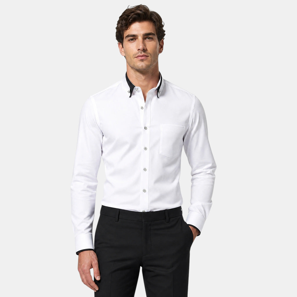 Men's Dress Shirt with Contrast Trim and Button Down Collar