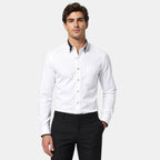 Men's Dress Shirt with Contrast Trim and Button Down Collar