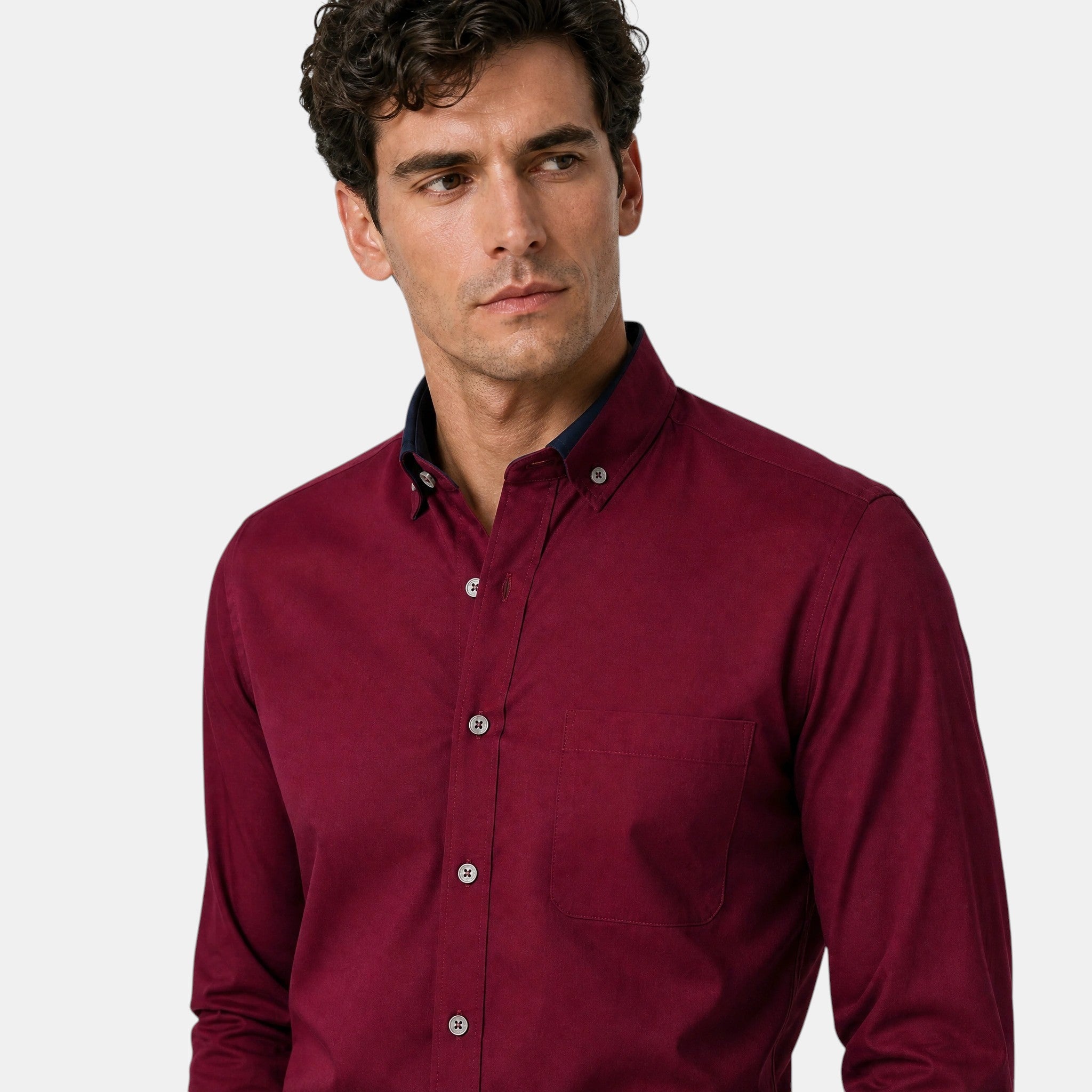 Men's Dress Shirt with Contrast Trim and Button Down Collar