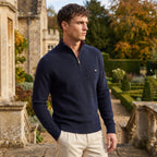 Men's Sweater with Half Zip and Stand Collar
