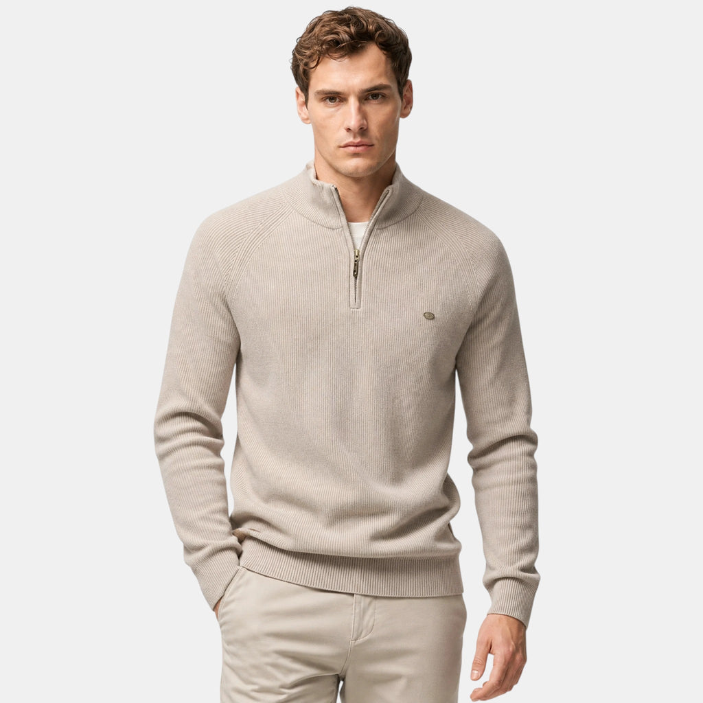 Men's Sweater with Half Zip and Stand Collar