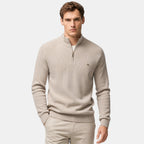 Men's Sweater with Half Zip and Stand Collar