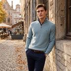 Men's Sweater with Half Zip and Stand Collar