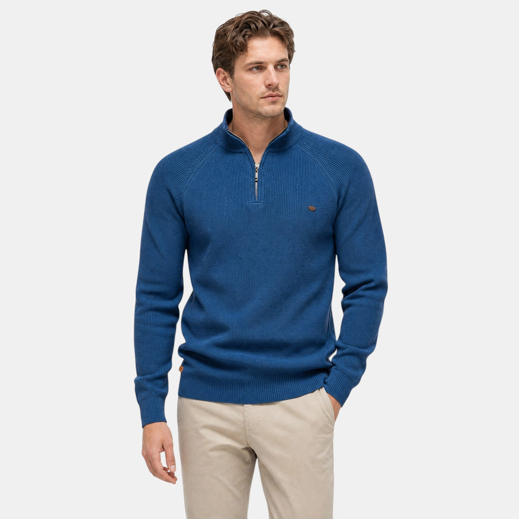 Men's Sweater with Half Zip and Stand Collar