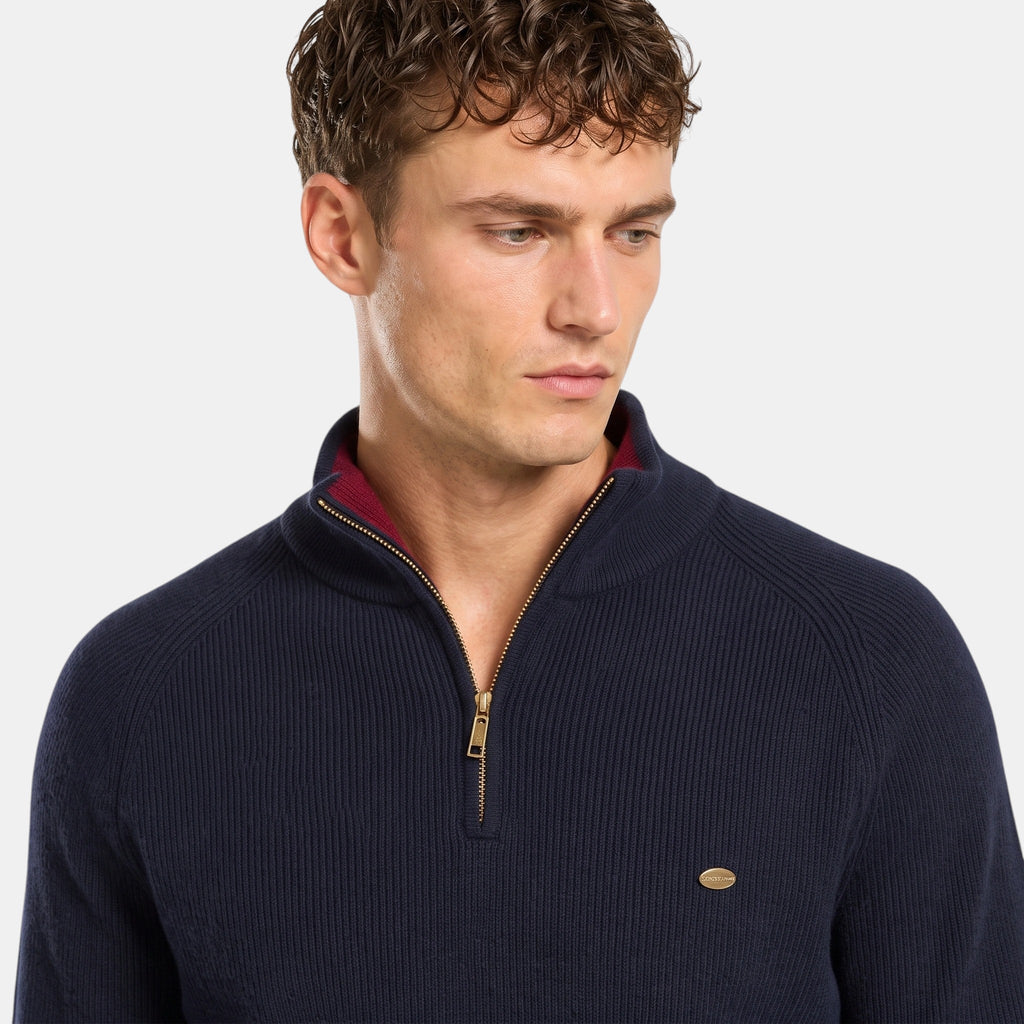 Men's Sweater with Half Zip and Stand Collar