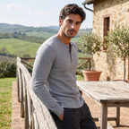 Men's Henley Shirt with Long Sleeves and Button Placket