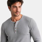 Men's Henley Shirt with Long Sleeves and Button Placket