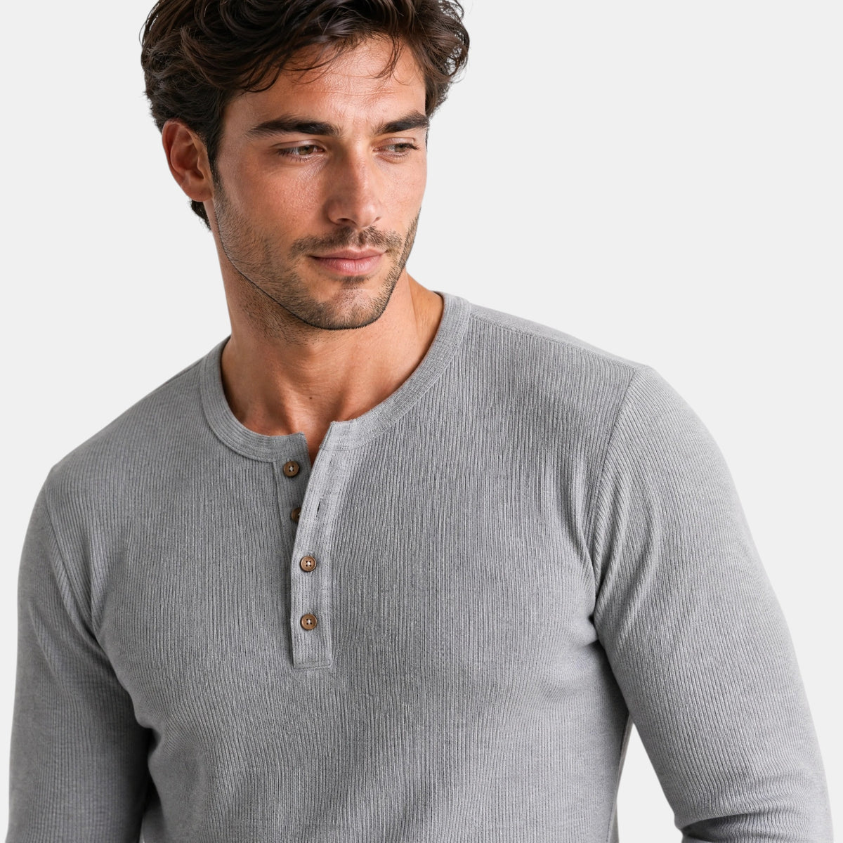 Men's Henley Shirt with Long Sleeves and Button Placket