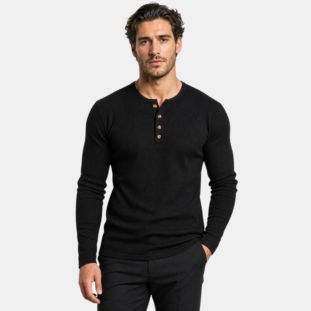 Men's Henley Shirt with Long Sleeves and Button Placket