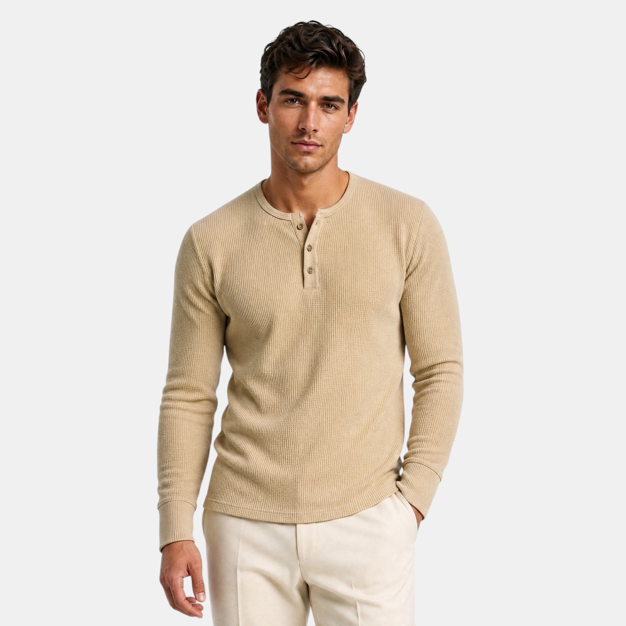 Men's Henley Shirt with Long Sleeves and Button Placket