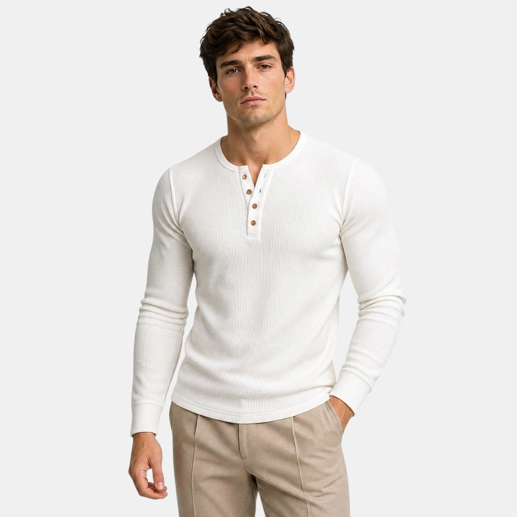 Men's Henley Shirt with Long Sleeves and Button Placket