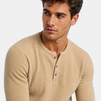 Men's Henley Shirt with Long Sleeves and Button Placket