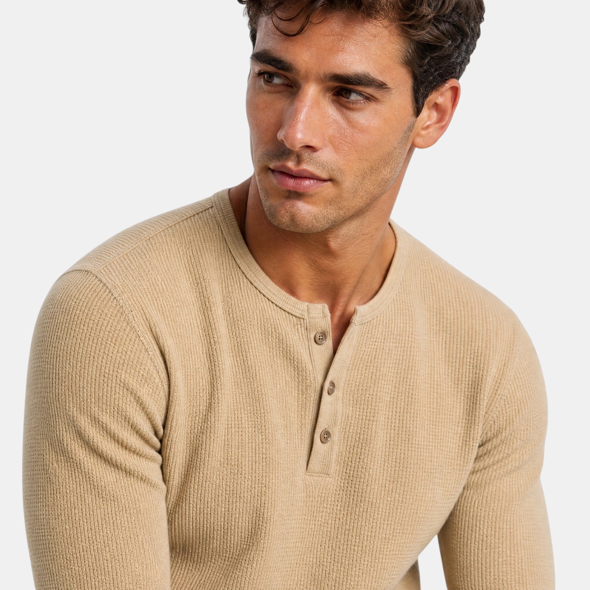 Men's Henley Shirt with Long Sleeves and Button Placket