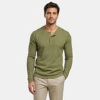 Men's Henley Shirt with Long Sleeves and Button Placket