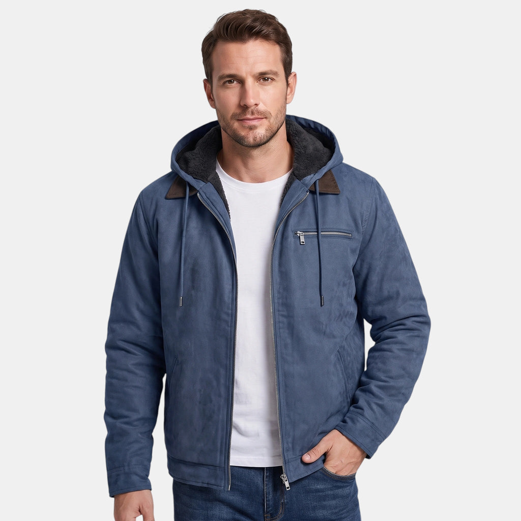 Men's Hooded Jacket with Full Zip and Chest Pocket