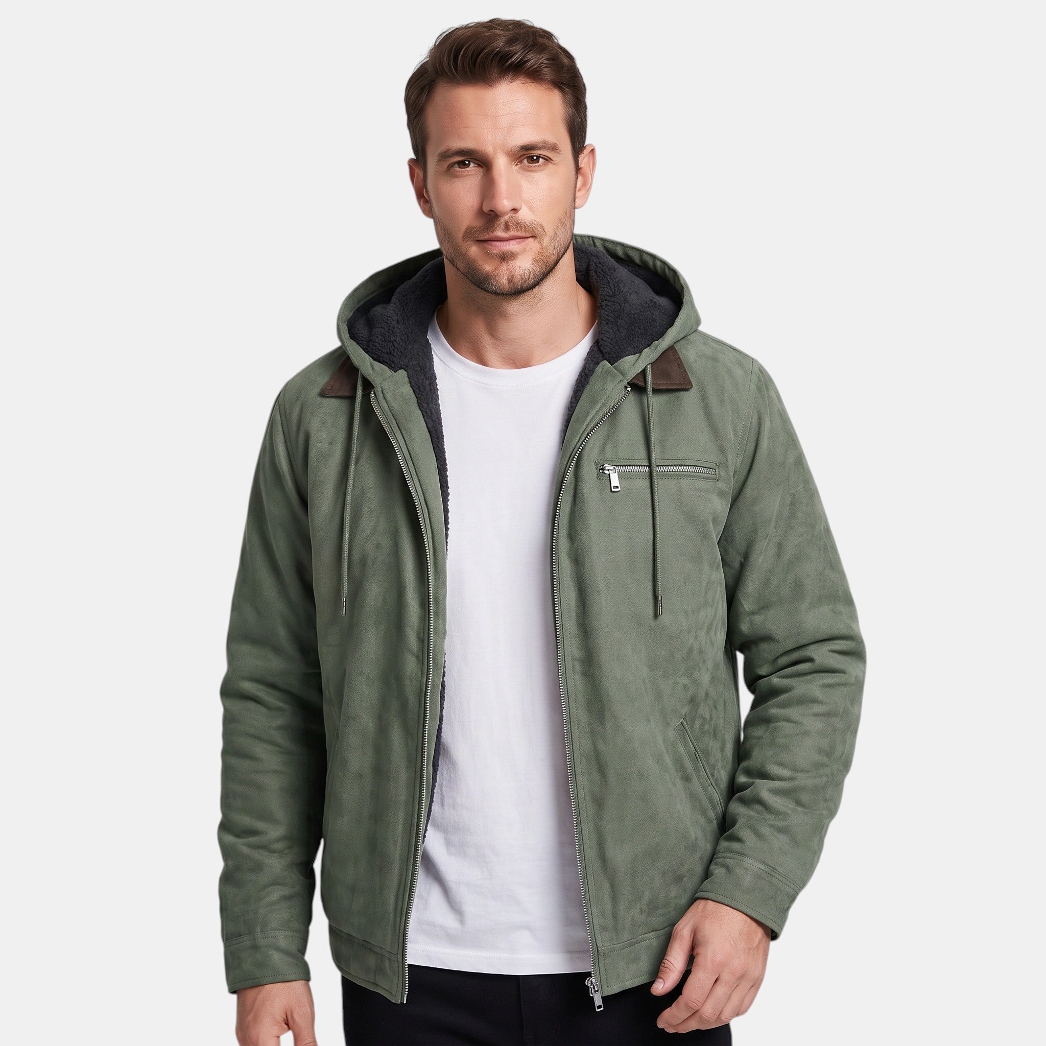 Men's Hooded Jacket with Full Zip and Chest Pocket