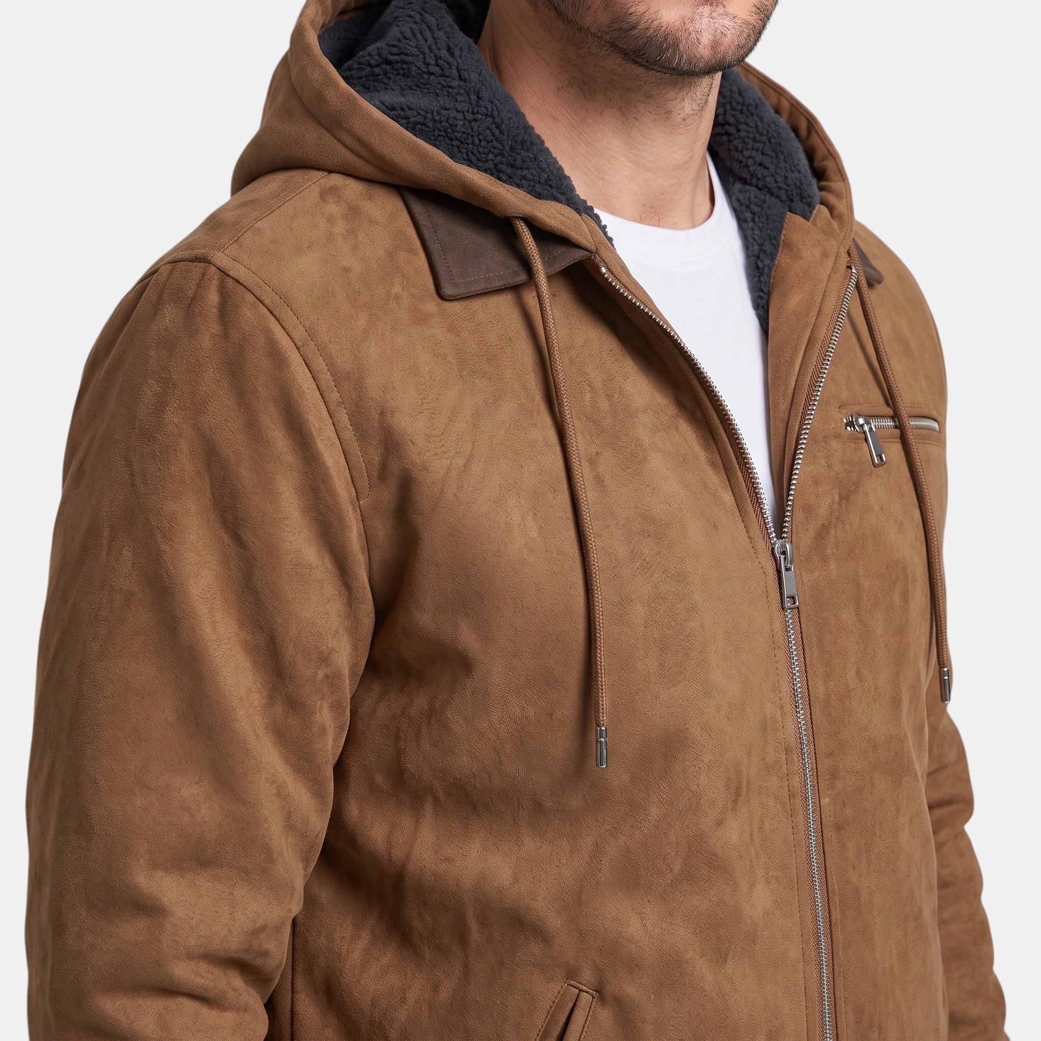 Men's Hooded Jacket with Full Zip and Chest Pocket
