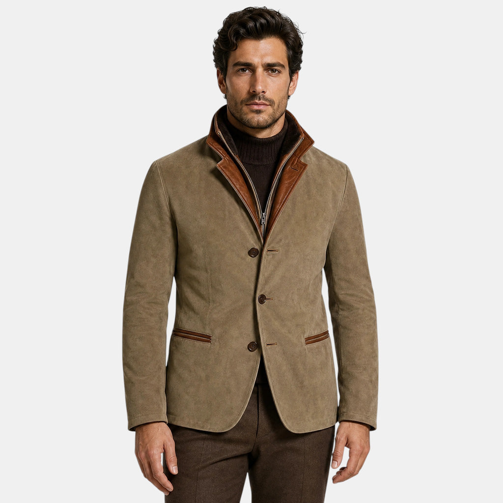 Men's Jacket with Single Breasted Button Up and Stand Collar