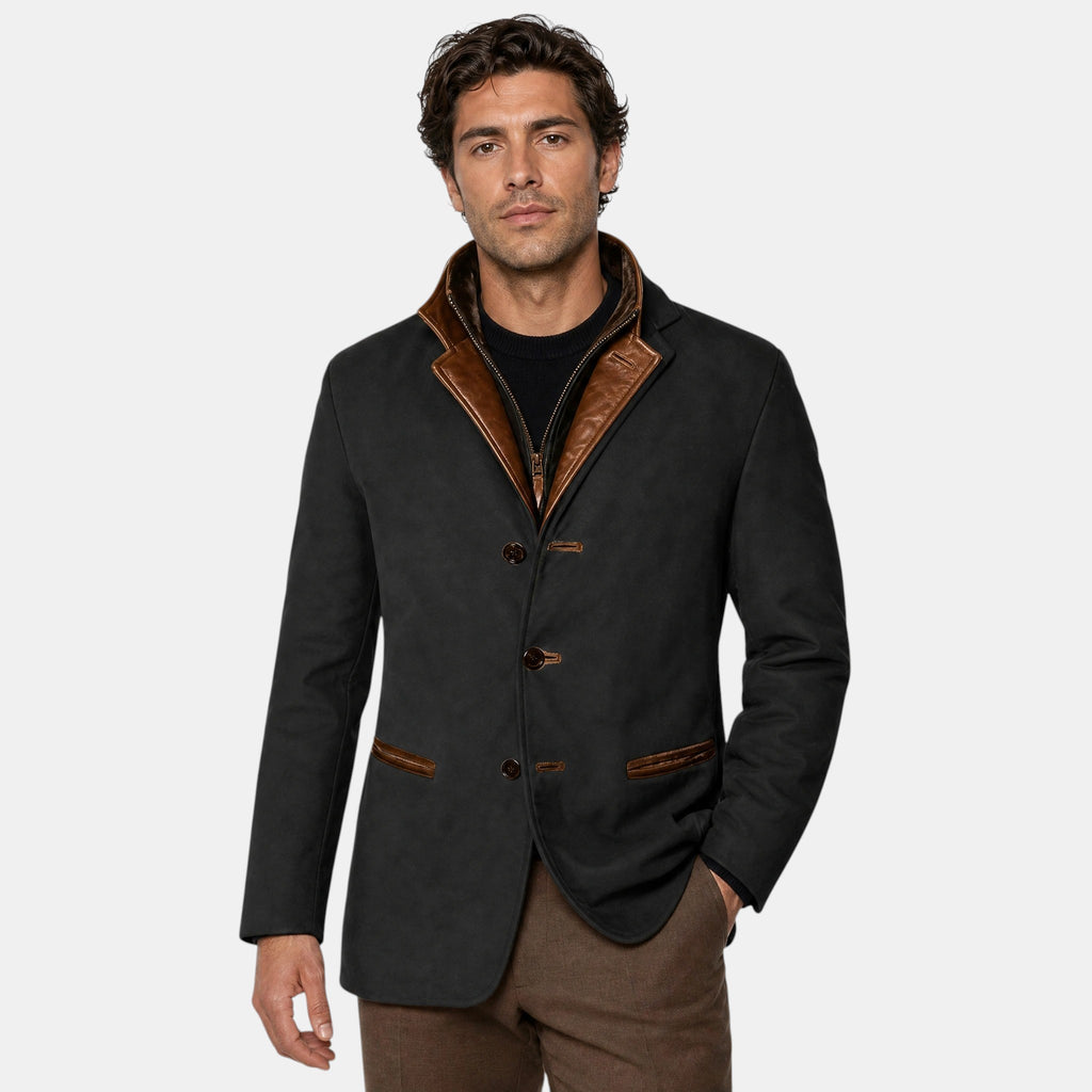 Men's Jacket with Single Breasted Button Up and Stand Collar