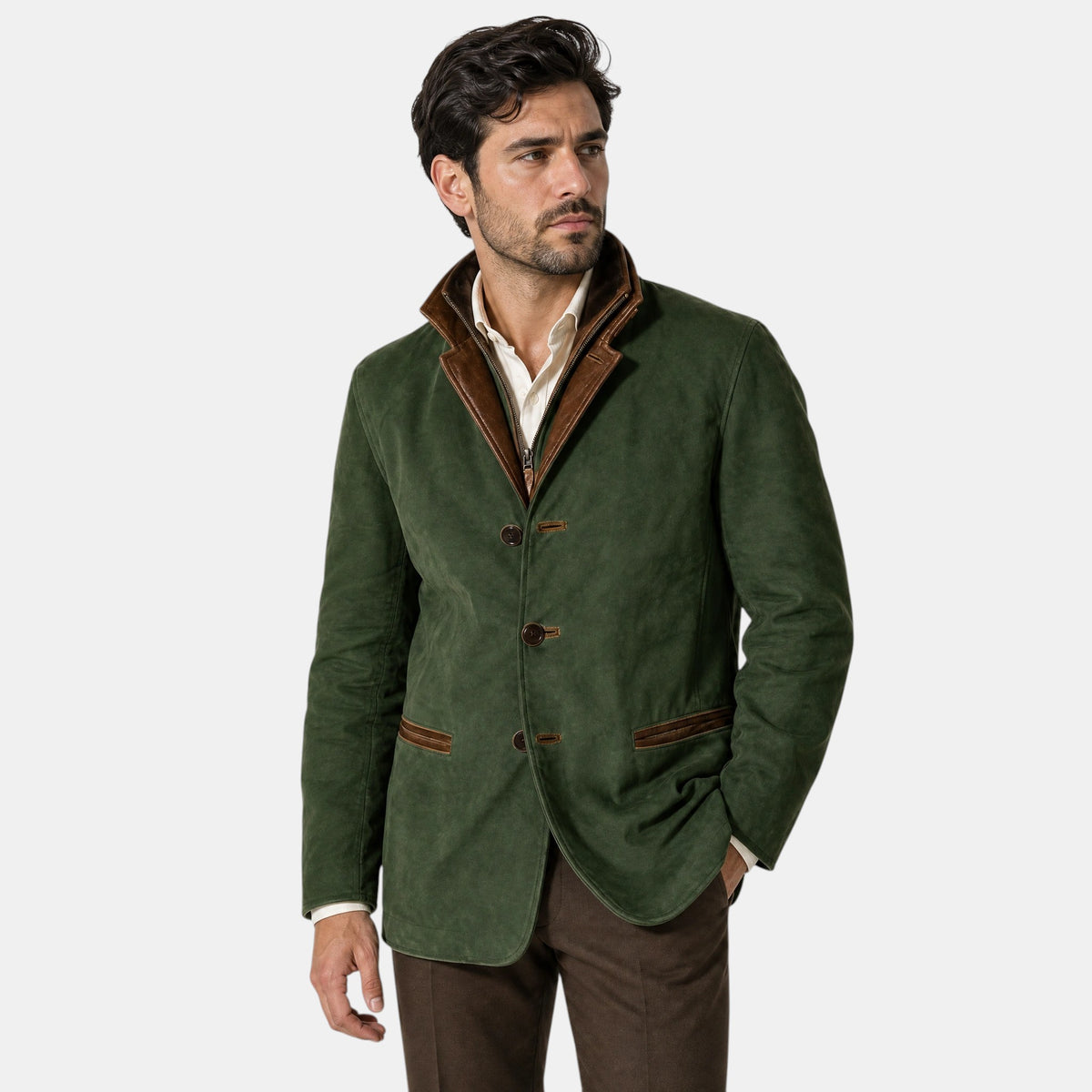Men's Jacket with Single Breasted Button Up and Stand Collar