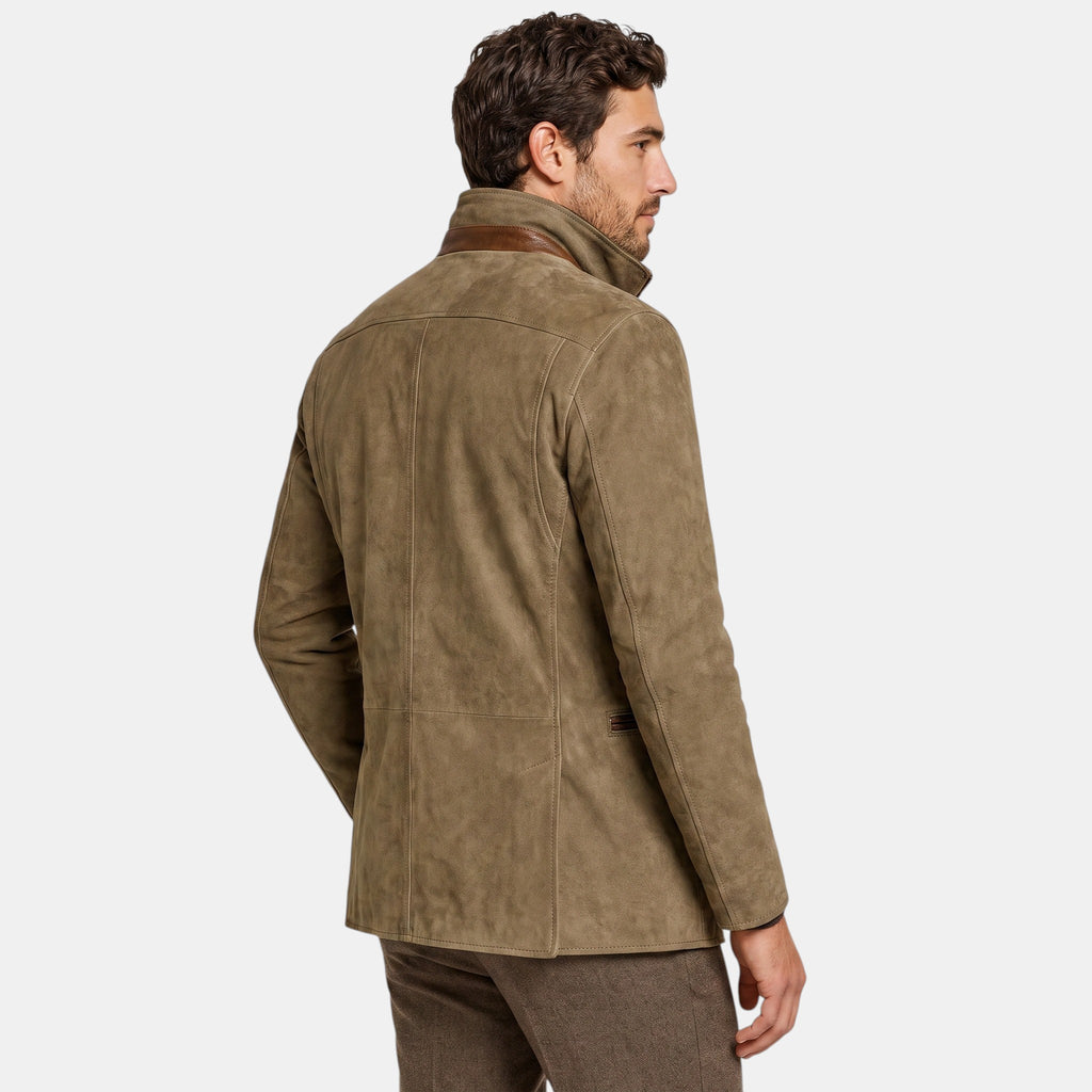 Men's Jacket with Single Breasted Button Up and Stand Collar