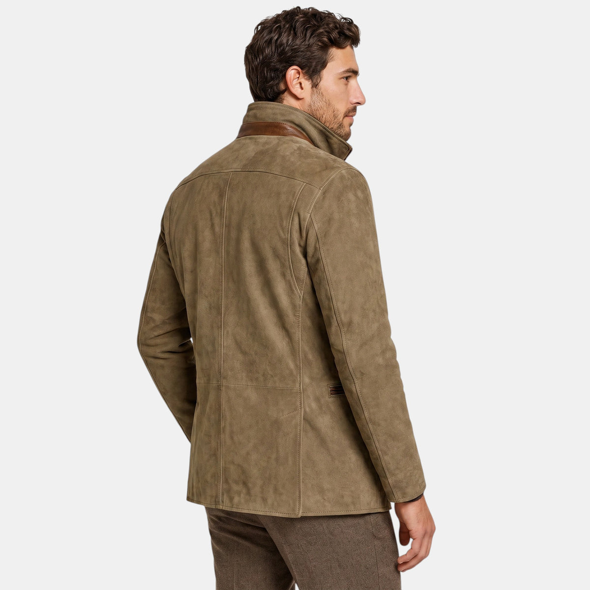 Men's Jacket with Single Breasted Button Up and Stand Collar