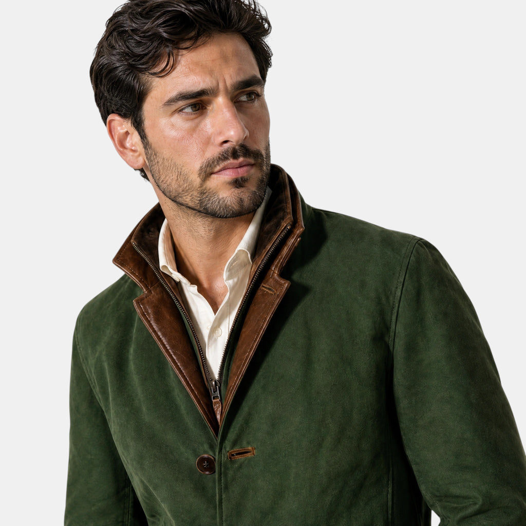 Men's Jacket with Single Breasted Button Up and Stand Collar