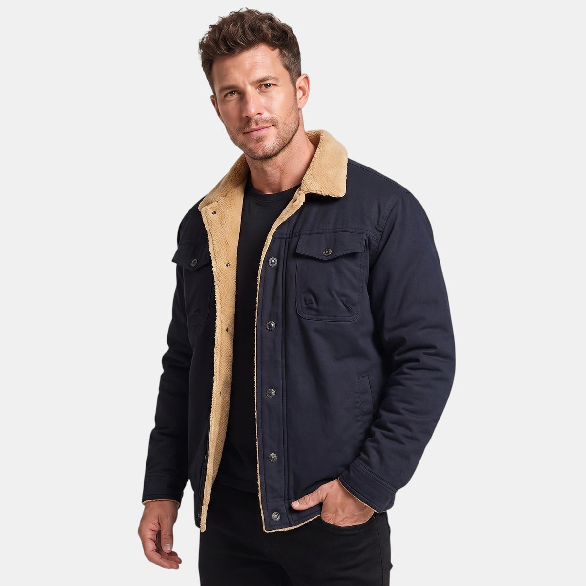 Men's Jacket with Button Front and Chest Pockets