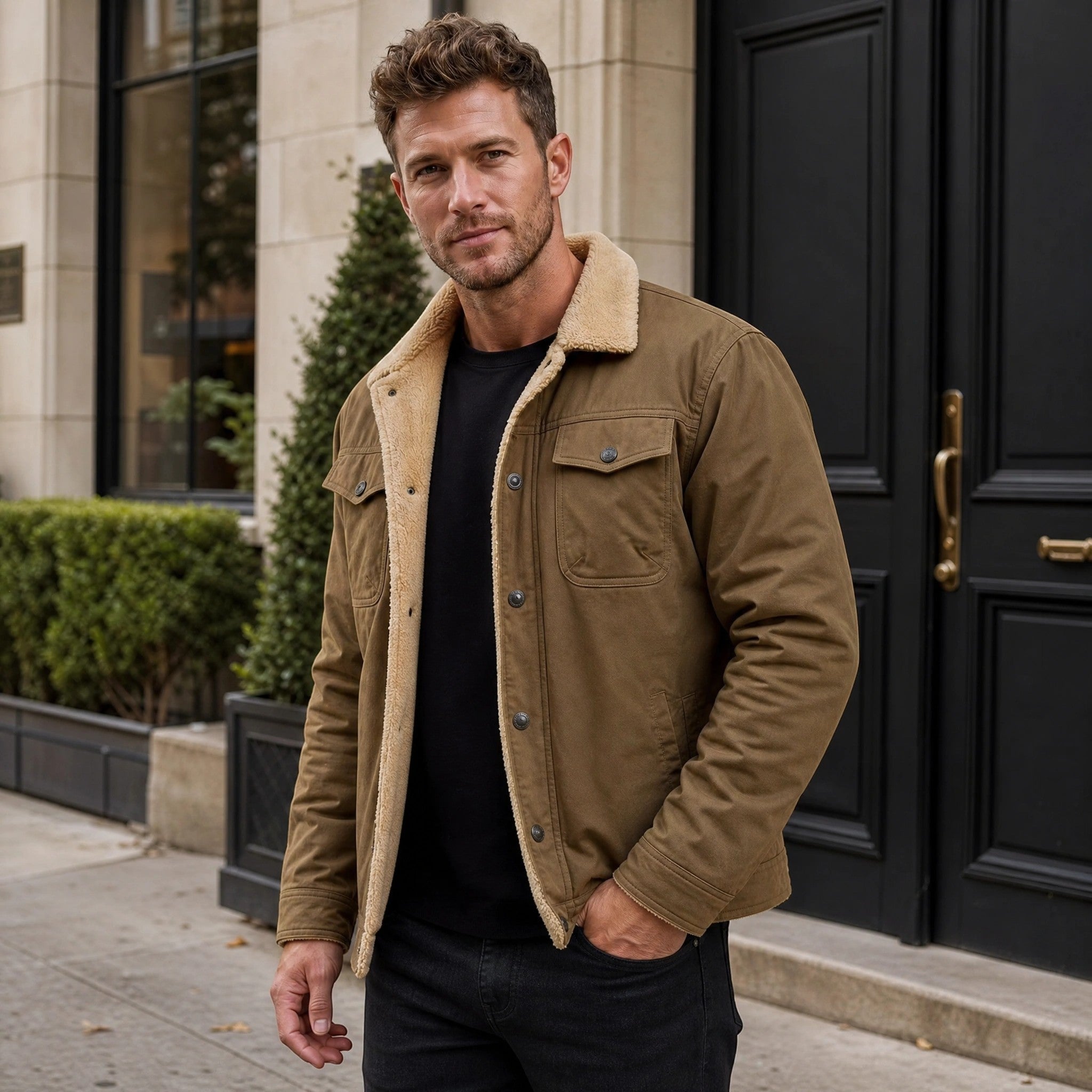Men's Jacket with Button Front and Chest Pockets