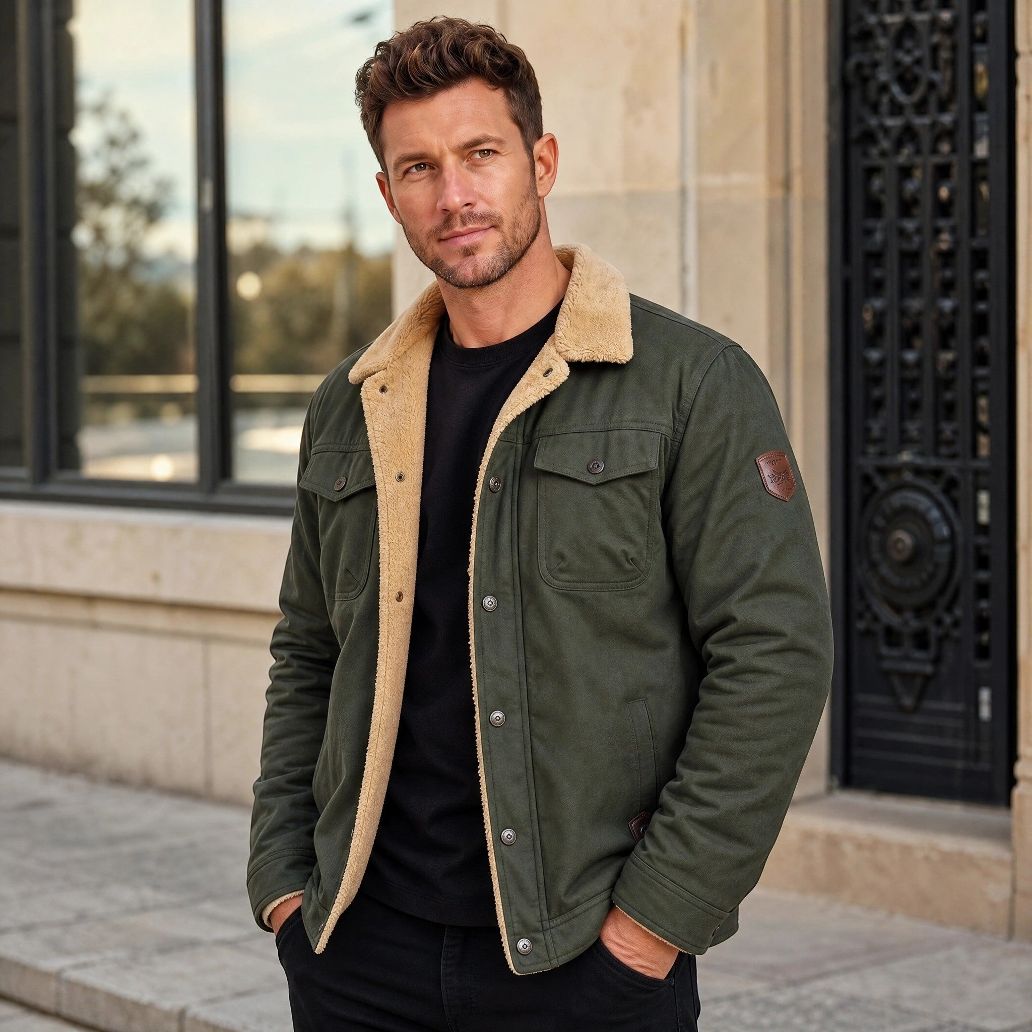 Men's Jacket with Button Front and Chest Pockets
