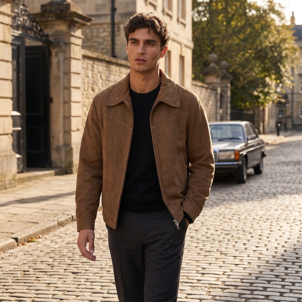 Men's Jacket with Zip Front and Lapel Collar