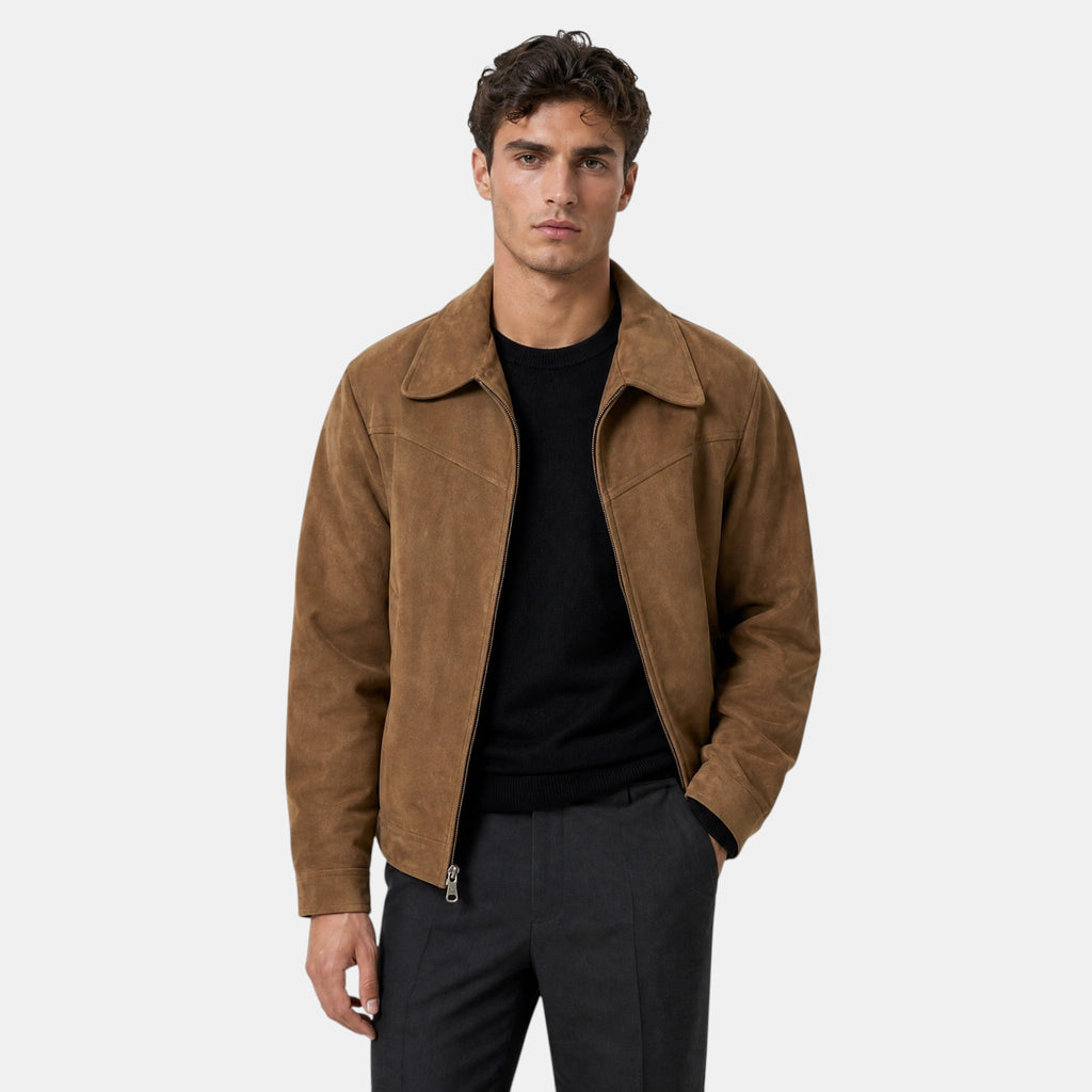 Men's Jacket with Zip Front and Lapel Collar