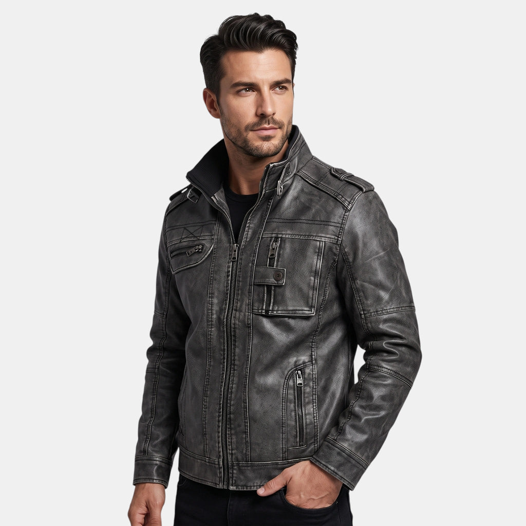 Men's Jacket with Zip Front and Stand Collar with Chest Pockets