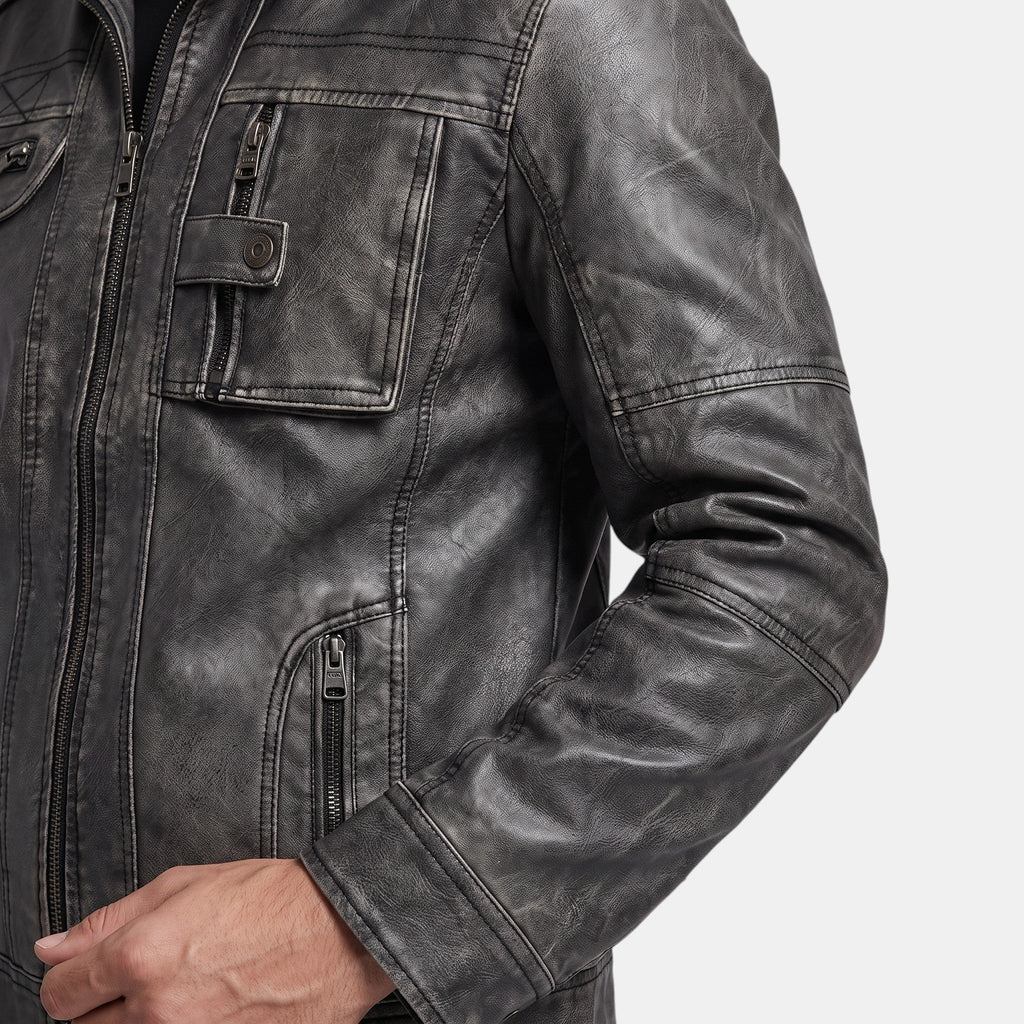 Men's Jacket with Zip Front and Stand Collar with Chest Pockets