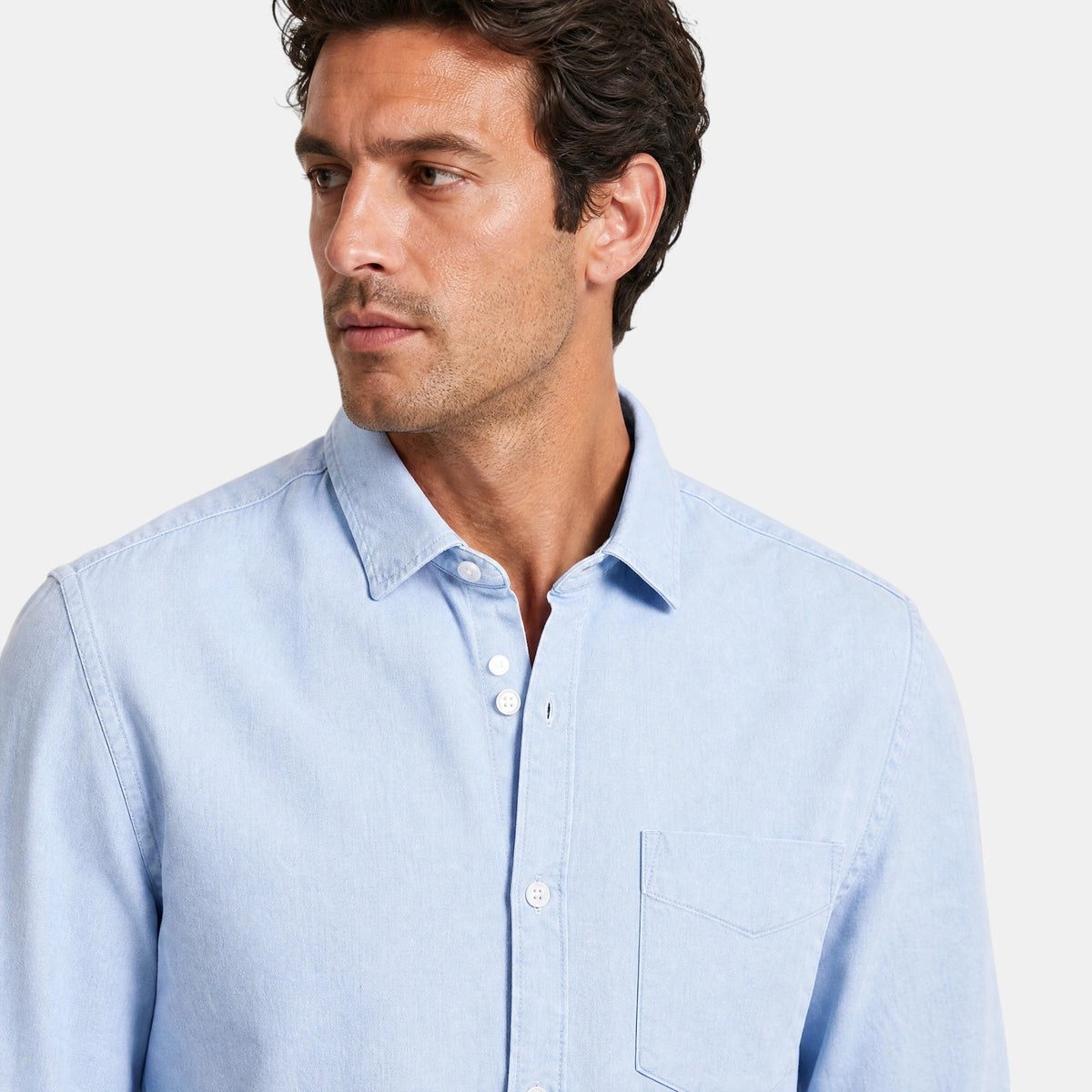 Men's Long Sleeve Shirt with Button Front and Chest Pocket