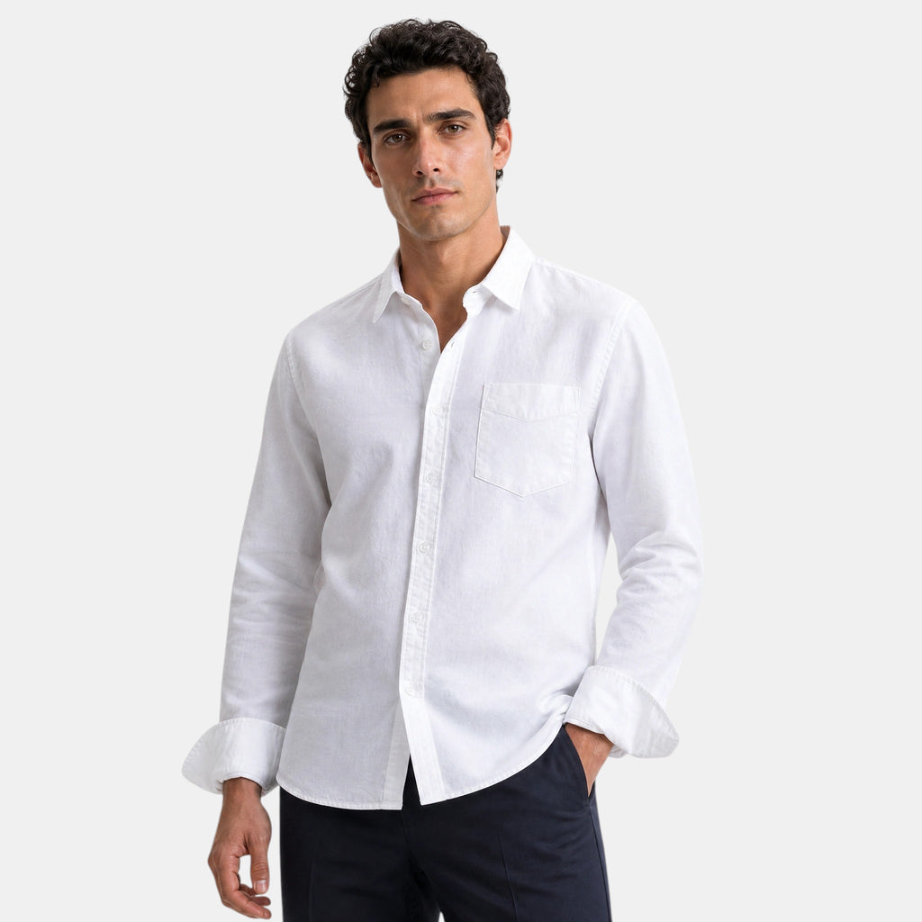 Men's Long Sleeve Shirt with Button Front and Chest Pocket
