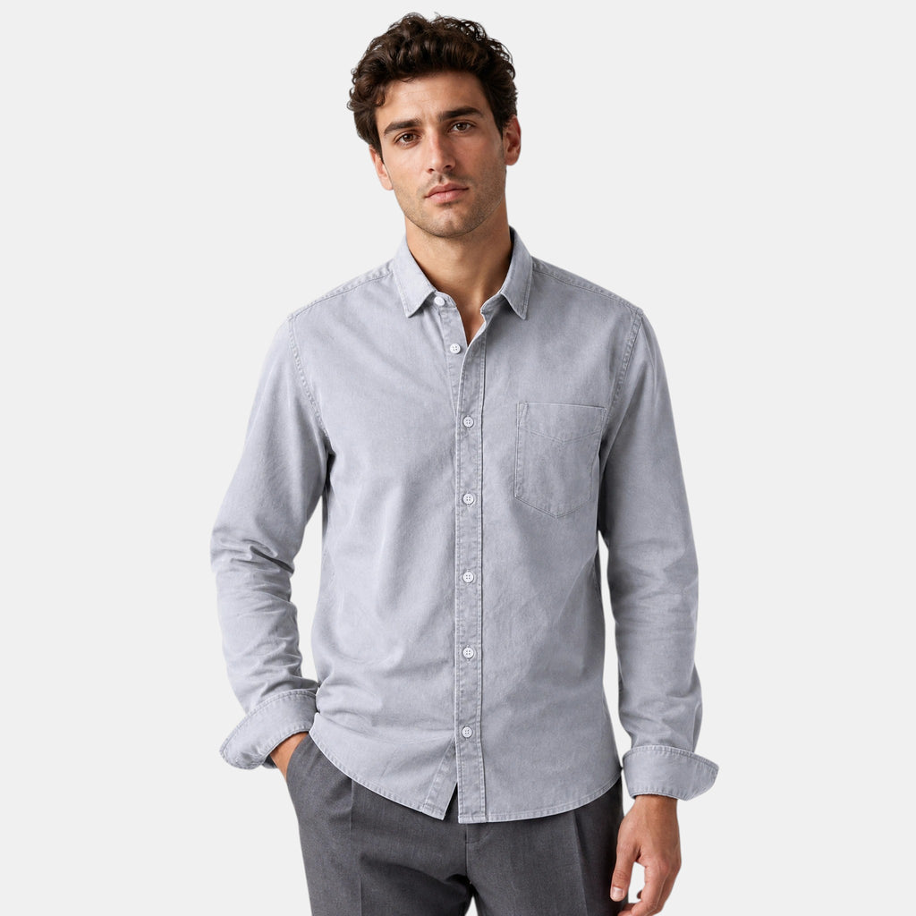 Men's Long Sleeve Shirt with Button Front and Chest Pocket