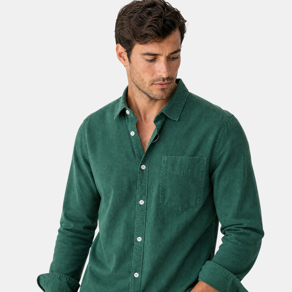 Men's Long Sleeve Shirt with Button Front and Chest Pocket