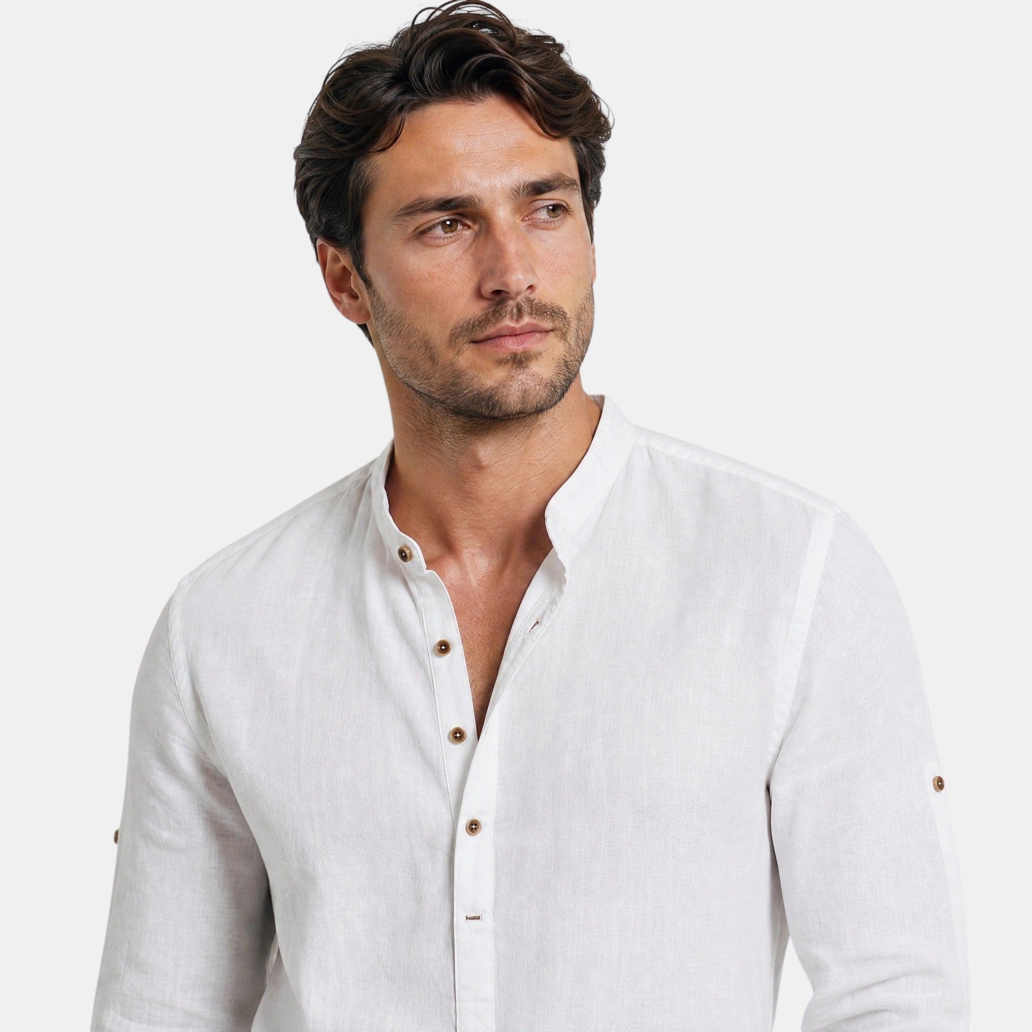 Men's Long Sleeve Shirt with Button Front and Mandarin Collar
